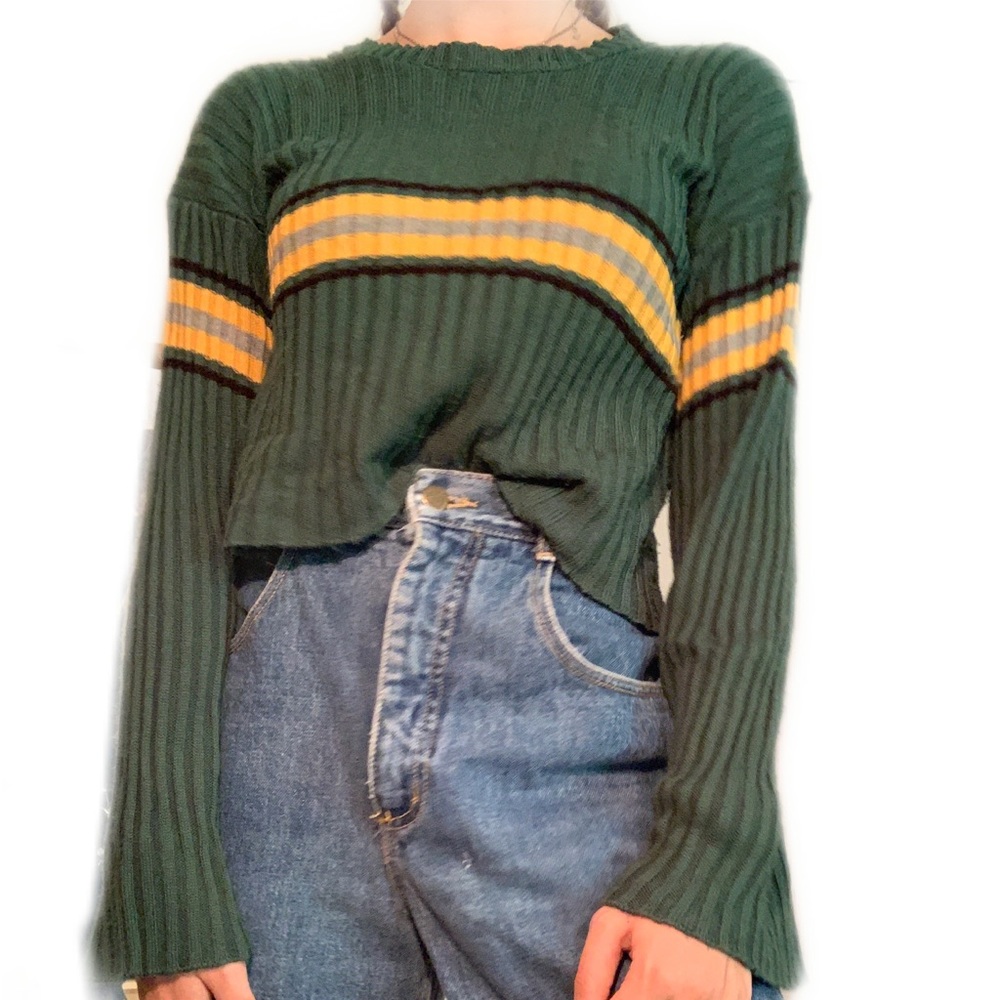 Green and yellow long sleeve sweater